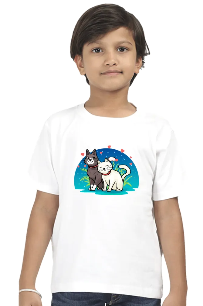 Round Neck T-Shirt (Boys) - Pawsitively Adorable Cats (10 Colours)