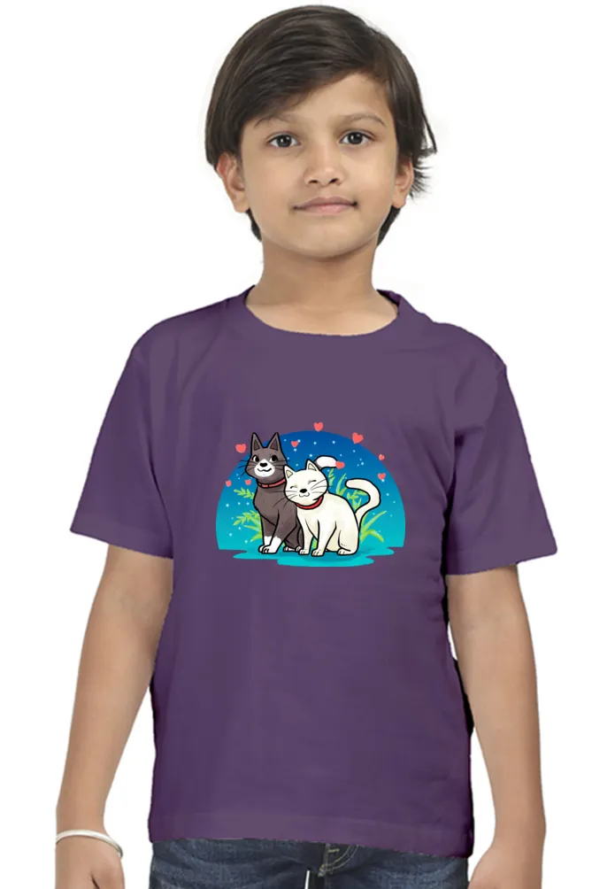 Round Neck T-Shirt (Boys) - Pawsitively Adorable Cats (10 Colours)