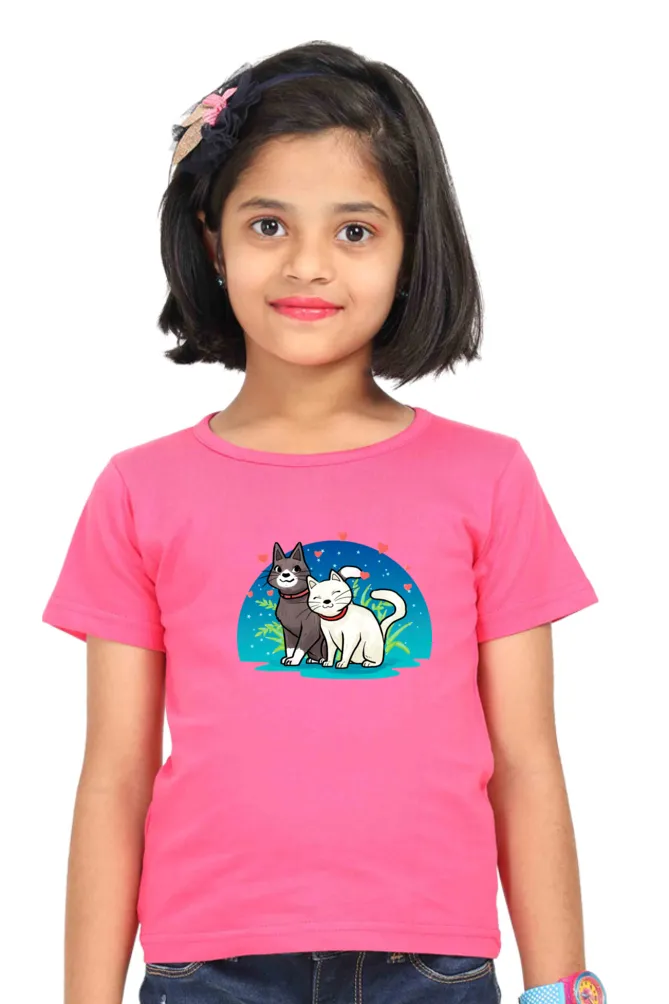 Round Neck T-Shirt (Girls) - Pawsitively Adorable Cats (6 Colours)