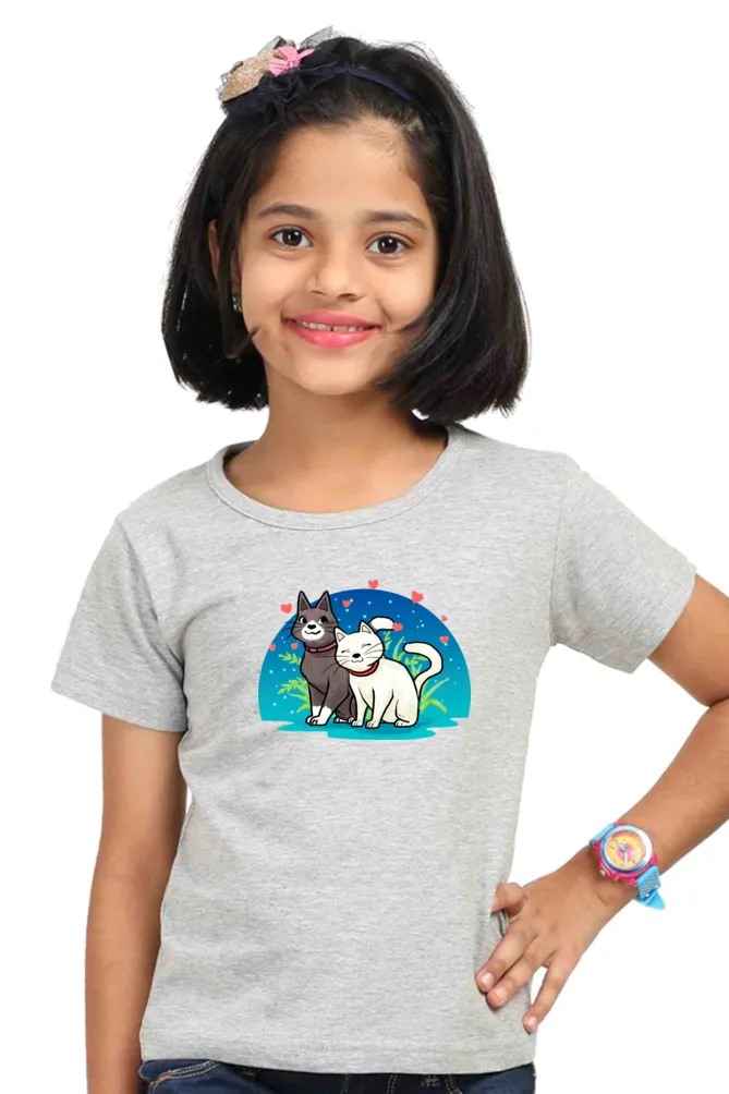 Round Neck T-Shirt (Girls) - Pawsitively Adorable Cats (6 Colours)
