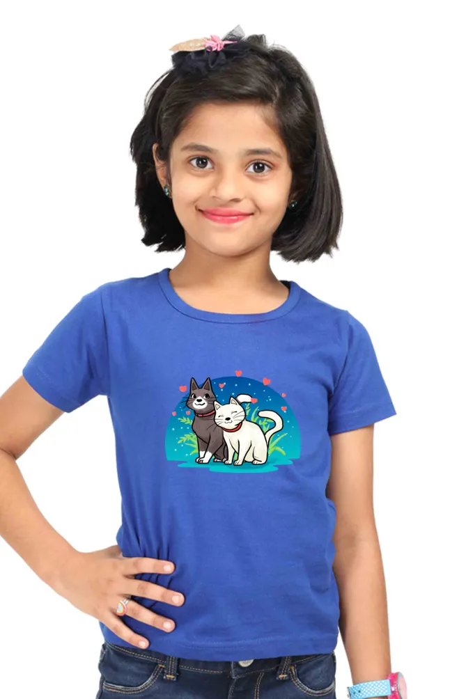 Round Neck T-Shirt (Girls) - Pawsitively Adorable Cats (6 Colours)