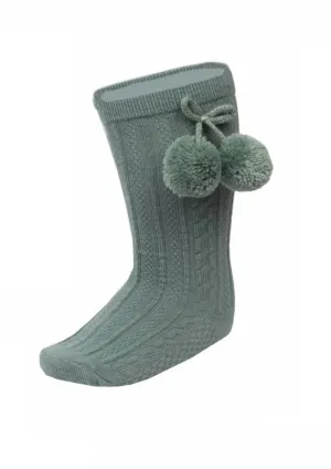 Sage Pom Knee High Socks