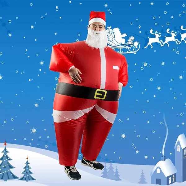 Santa Claus Snowman Inflatable Suit Christmas Party Costume Clothes Xmas Beard Hat