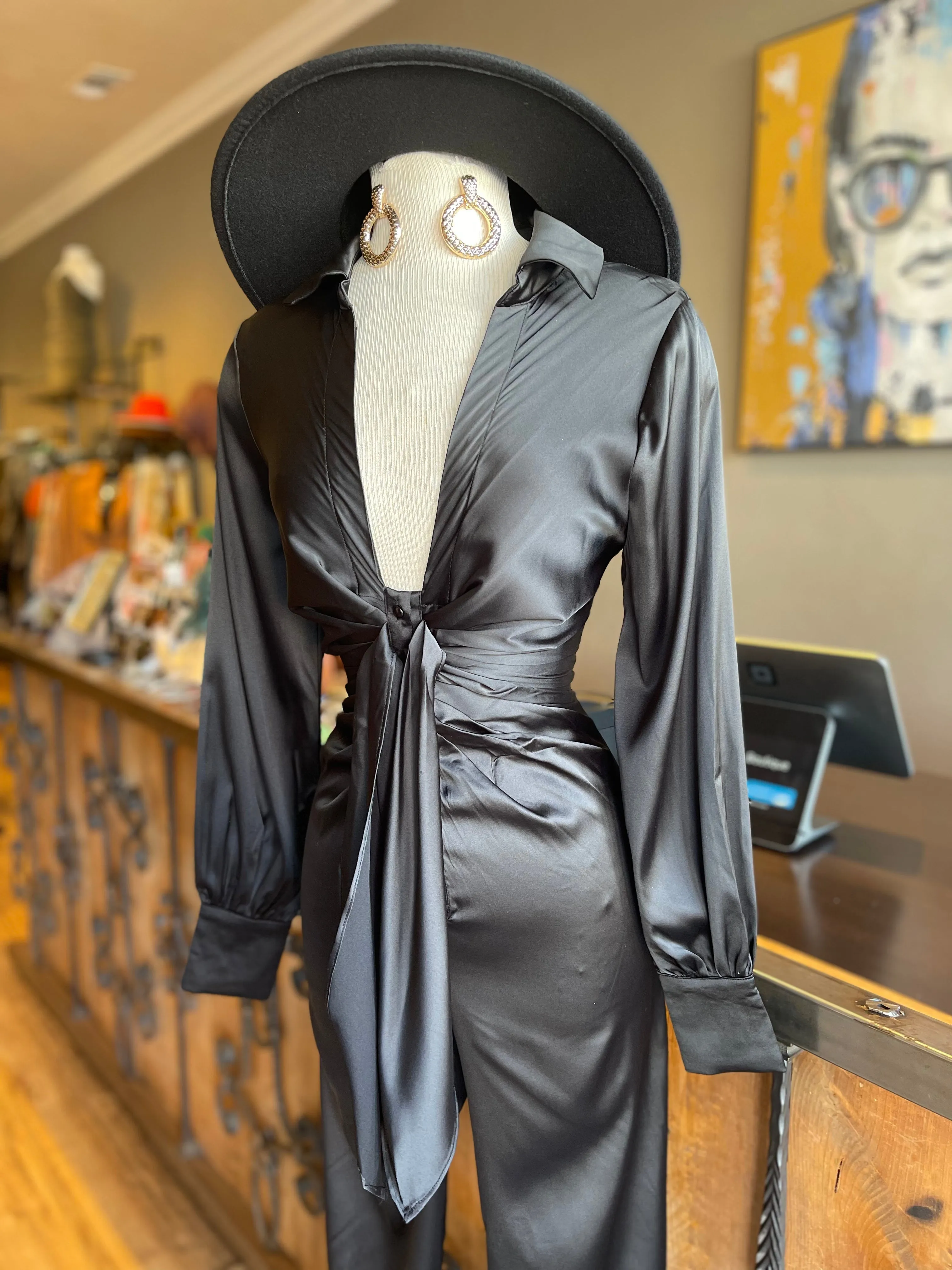 Satin Deep V Jumpsuit