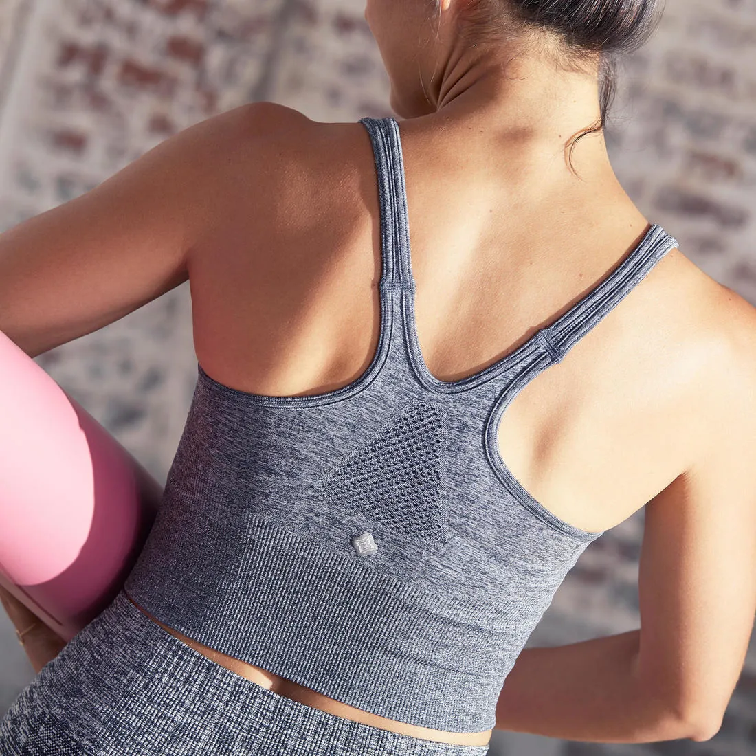 Seamless Long Dynamic Yoga Sports Bra - Mottled Grey