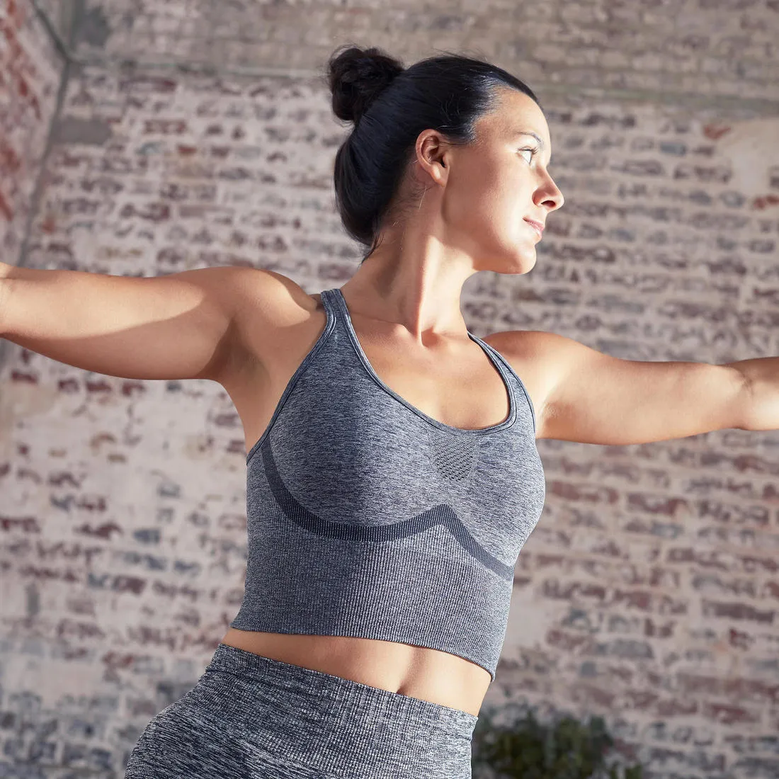 Seamless Long Dynamic Yoga Sports Bra - Mottled Grey