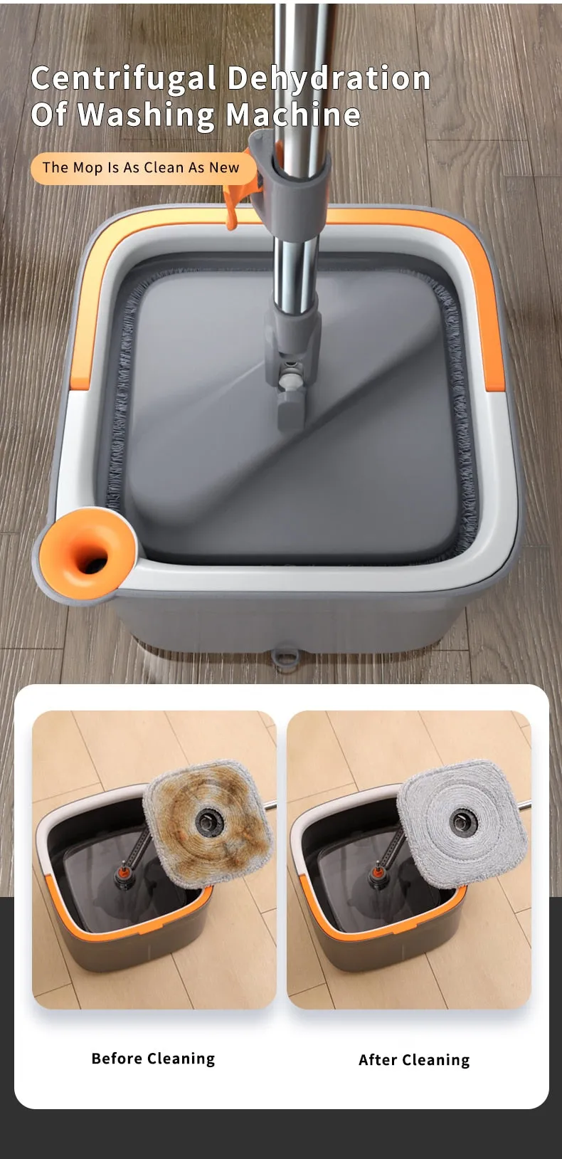 Self-Cleaning Rotary Square Mop With Bucket - Jennyhome