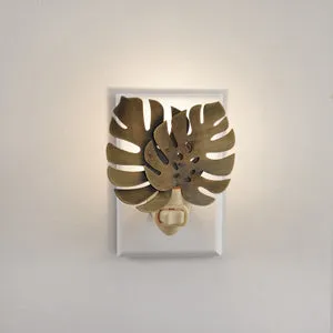 Set of 4 Charming Antique Brass Monstera Leaf Night Lights