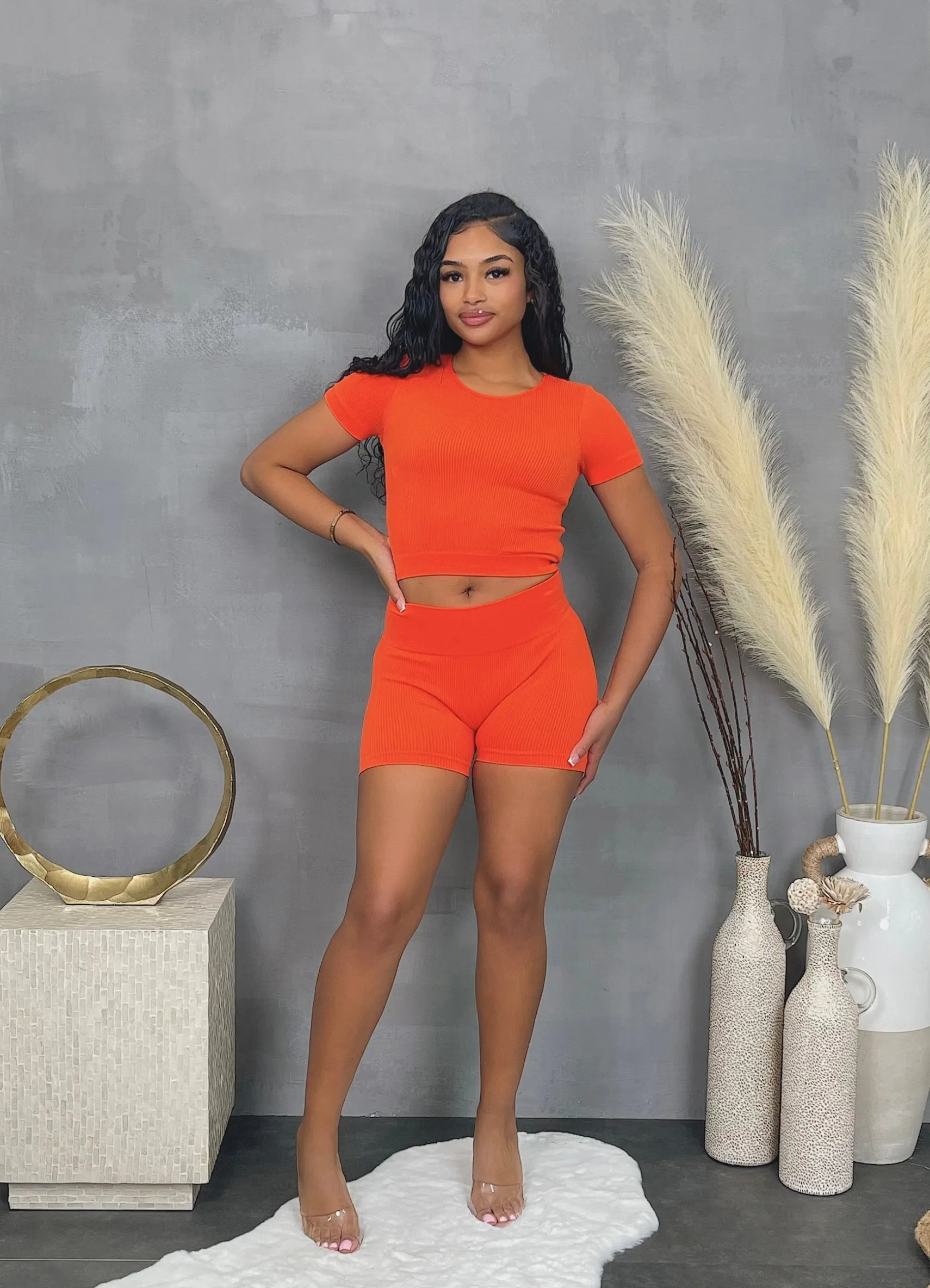 SET11P - RIBBED SS TOP & SHORTS SET (2PCS)