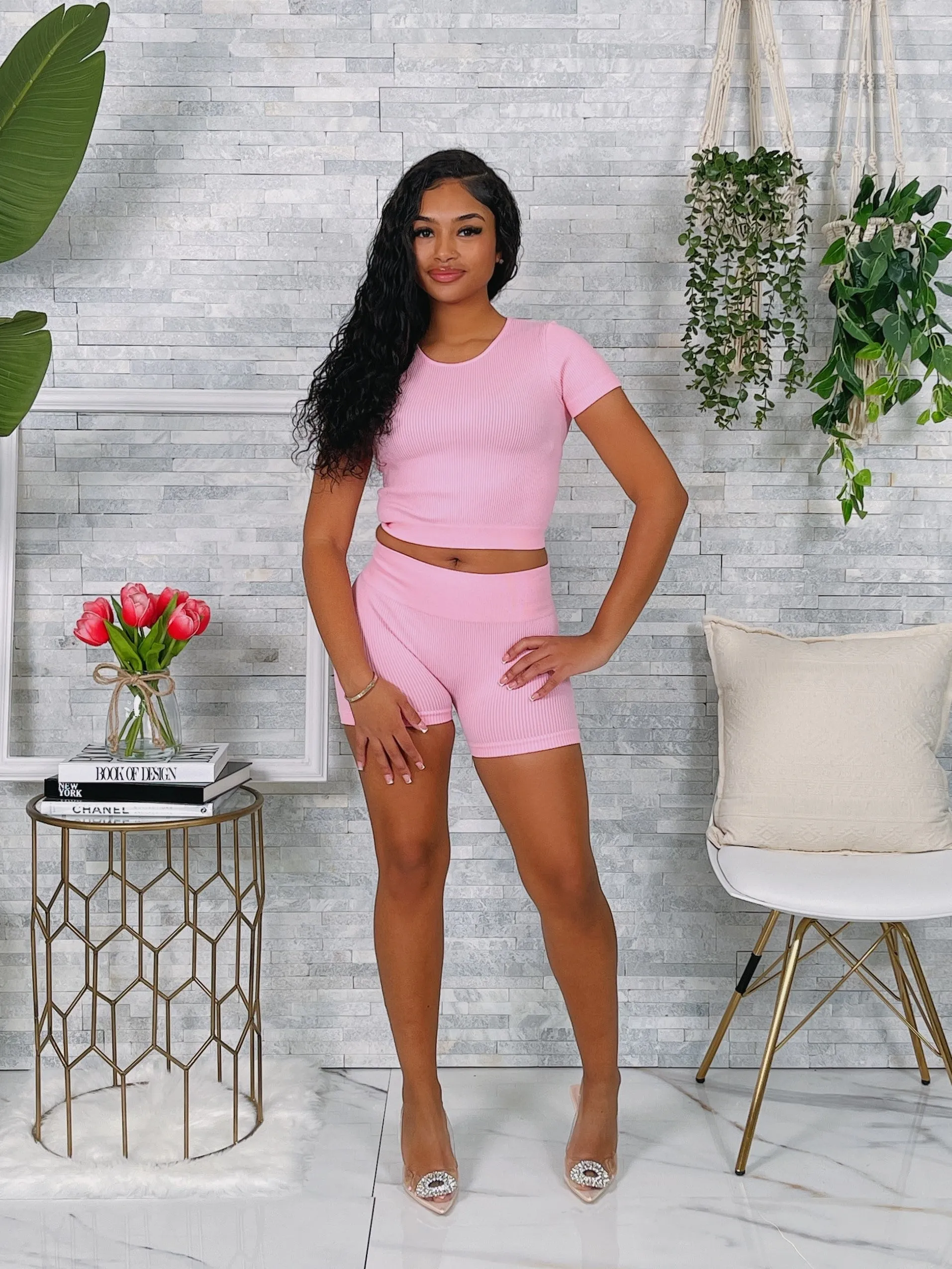 SET11P - RIBBED SS TOP & SHORTS SET (2PCS)