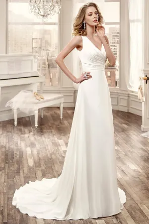 Sexy V-neck Satin Wedding Dress With Brush Train-MK_701344
