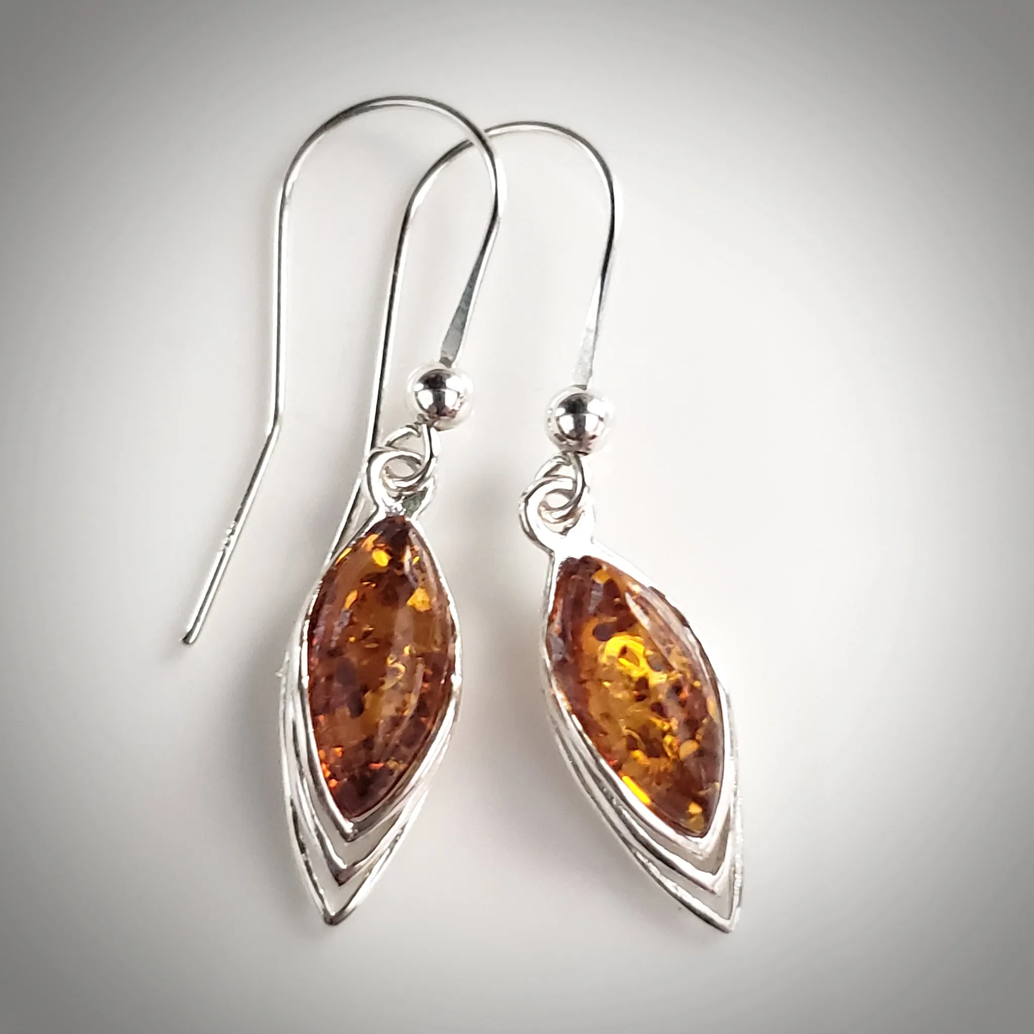 Simple Amber Silver Earrings