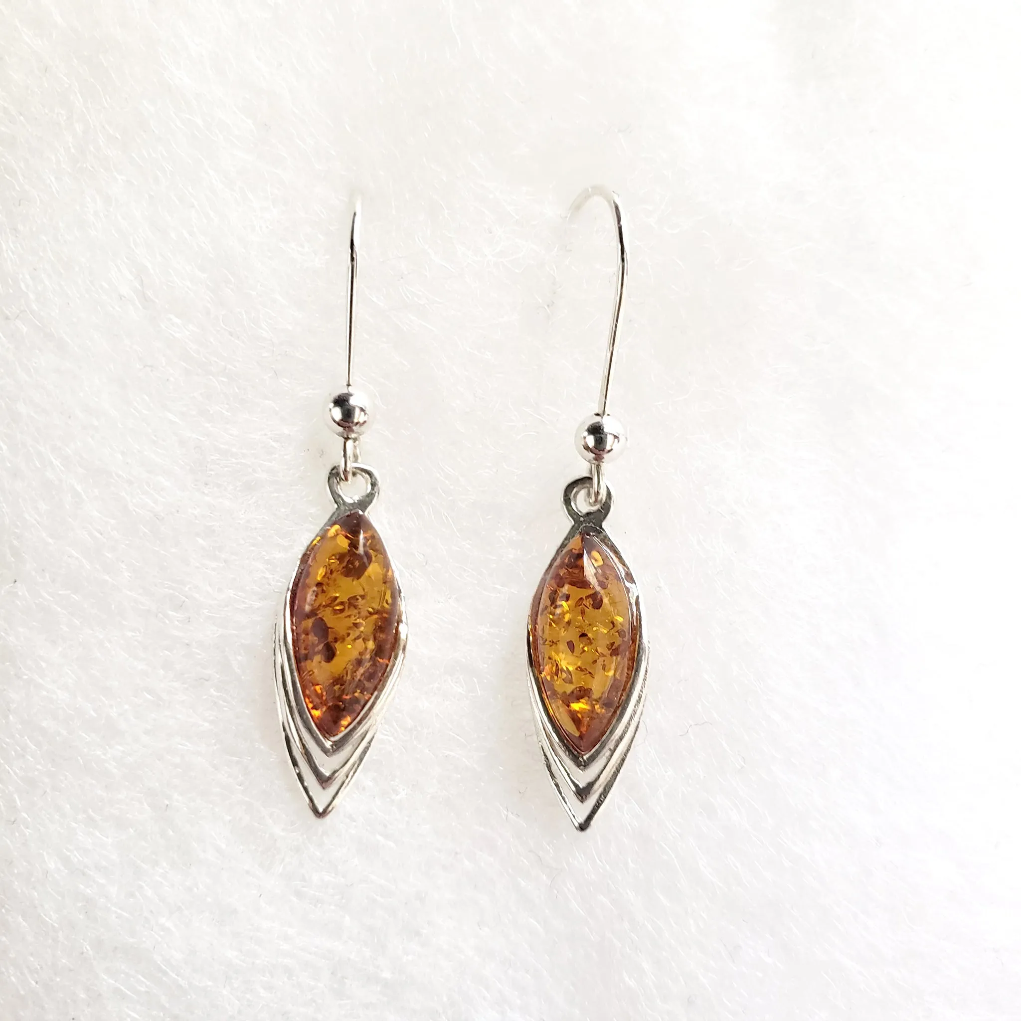 Simple Amber Silver Earrings