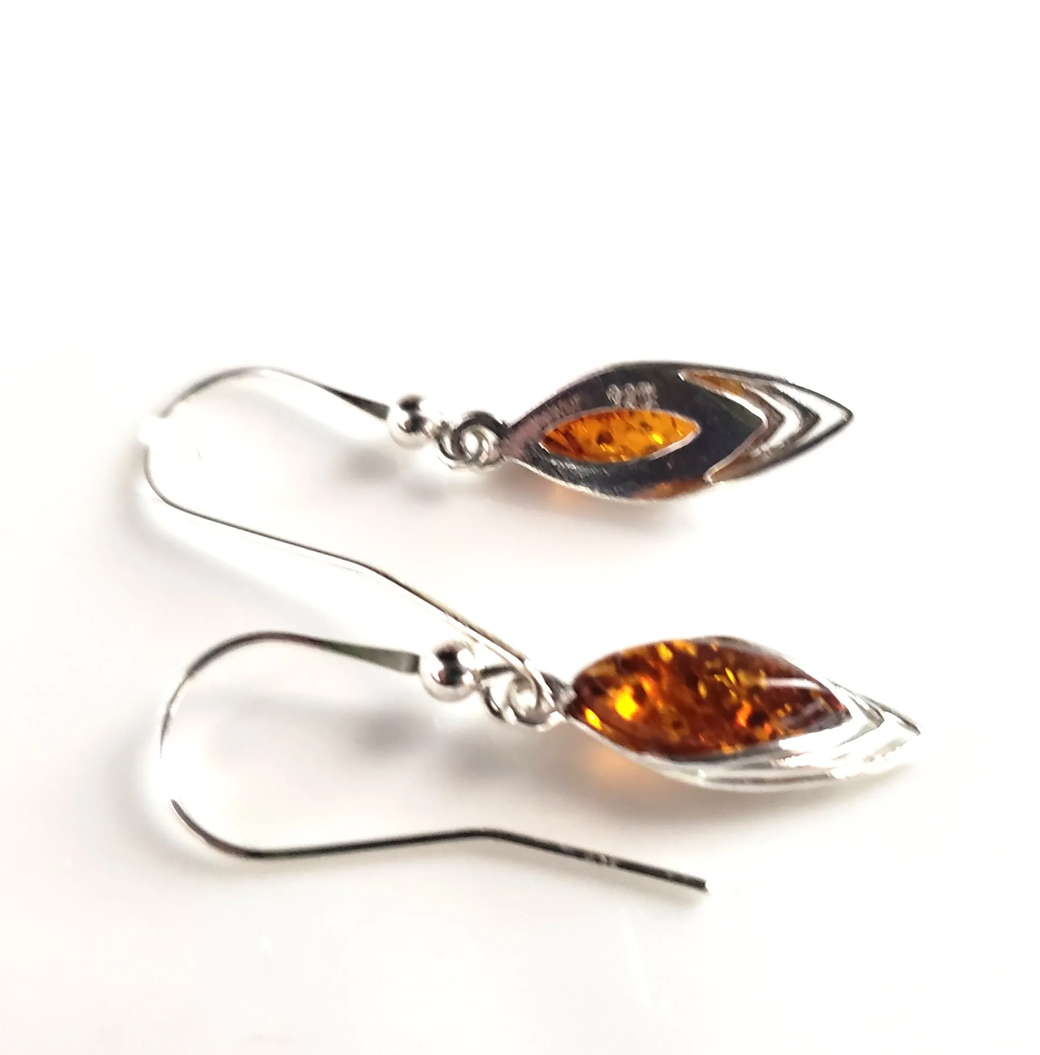 Simple Amber Silver Earrings
