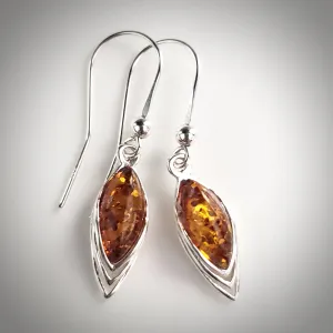 Simple Amber Silver Earrings