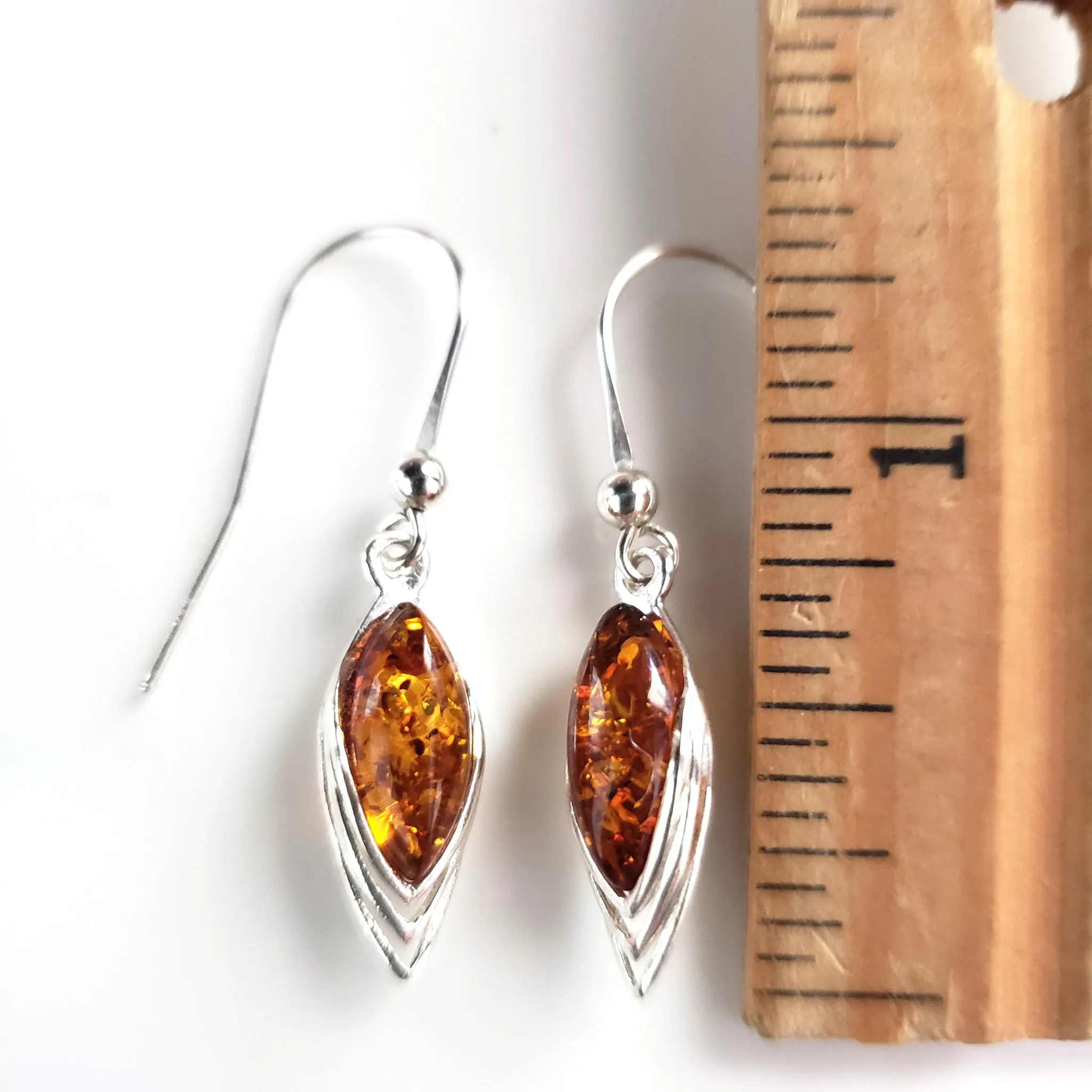Simple Amber Silver Earrings