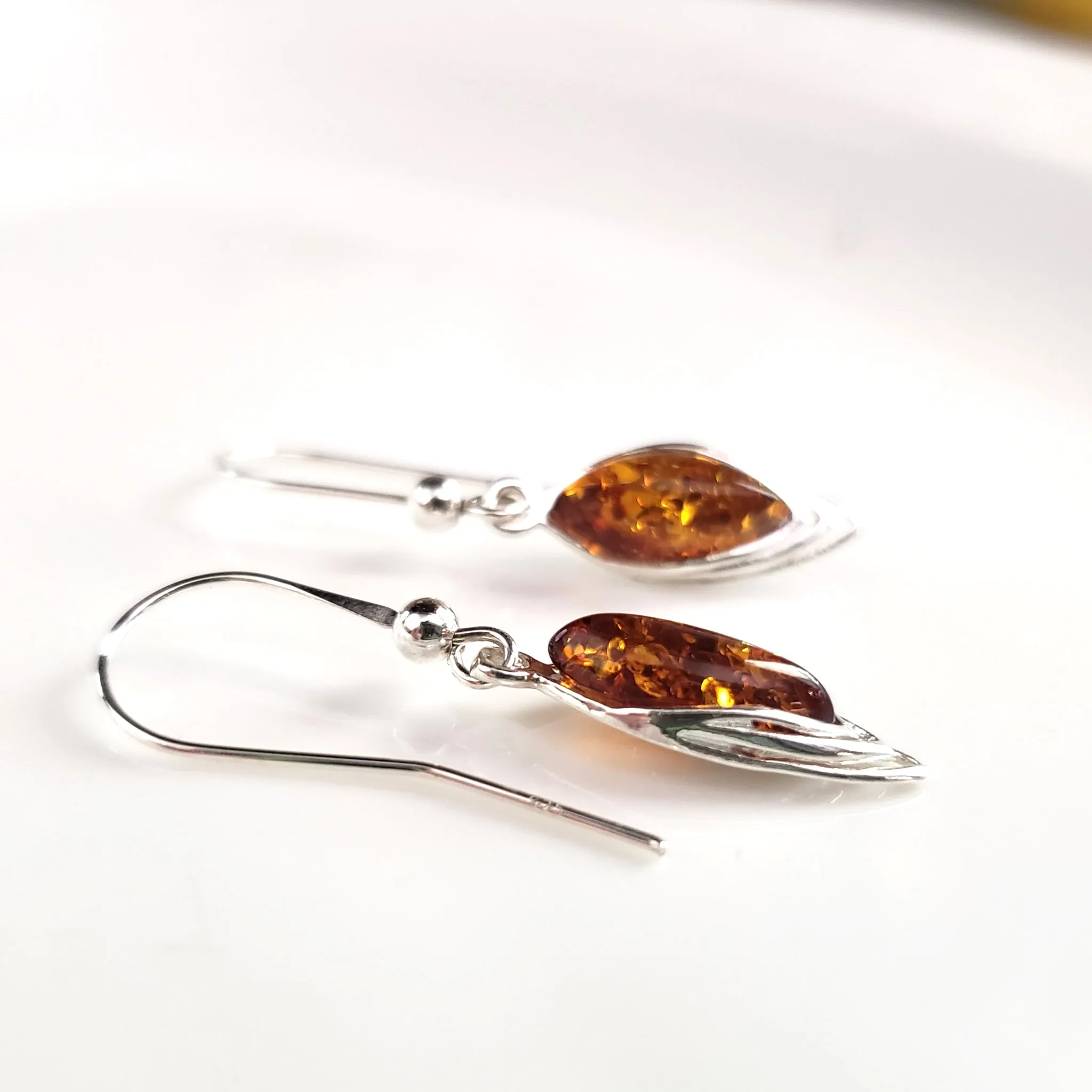 Simple Amber Silver Earrings