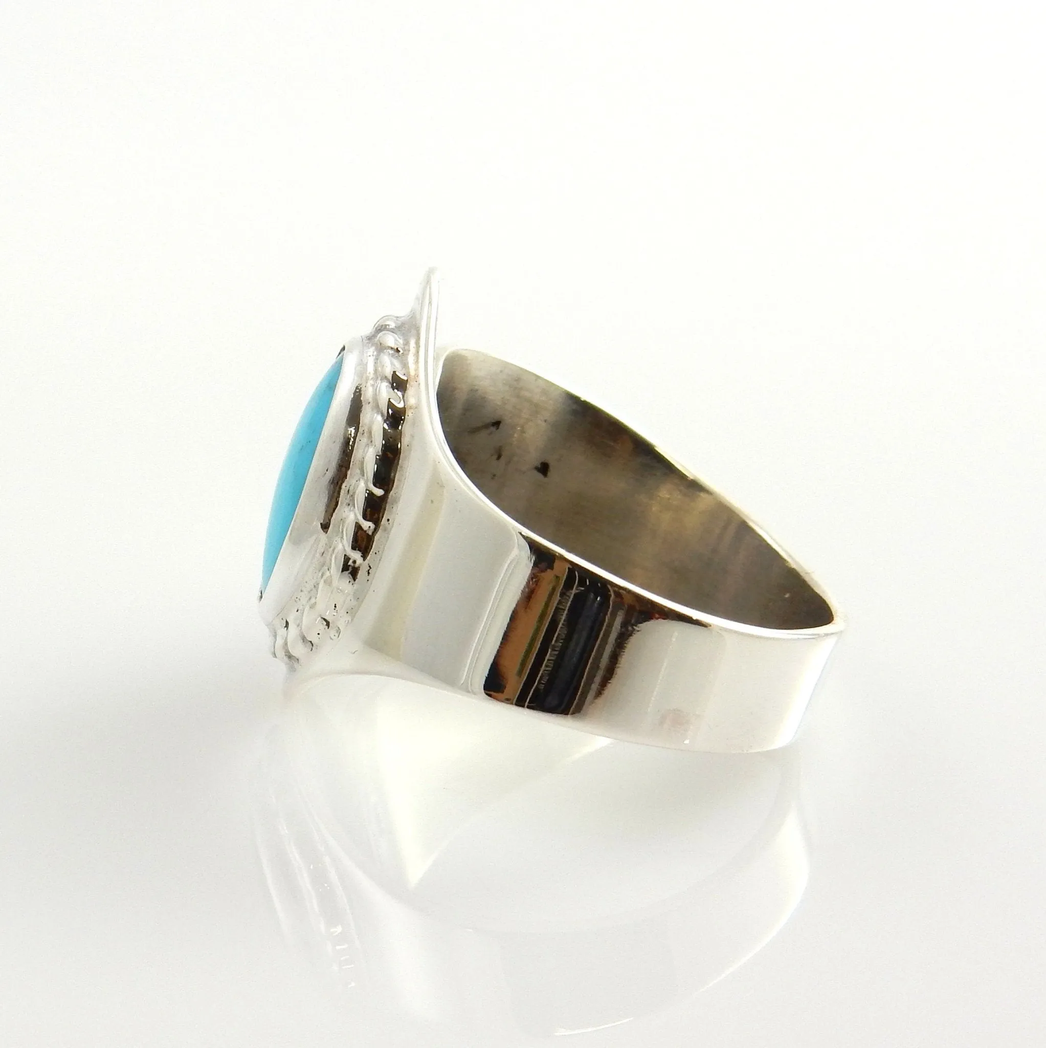 Simple Blue Turquoise Adjustable Ring Size 7