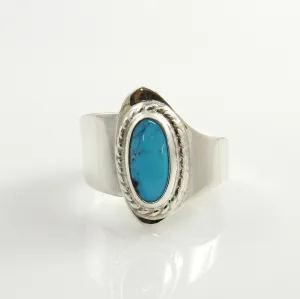 Simple Blue Turquoise Adjustable Ring Size 7