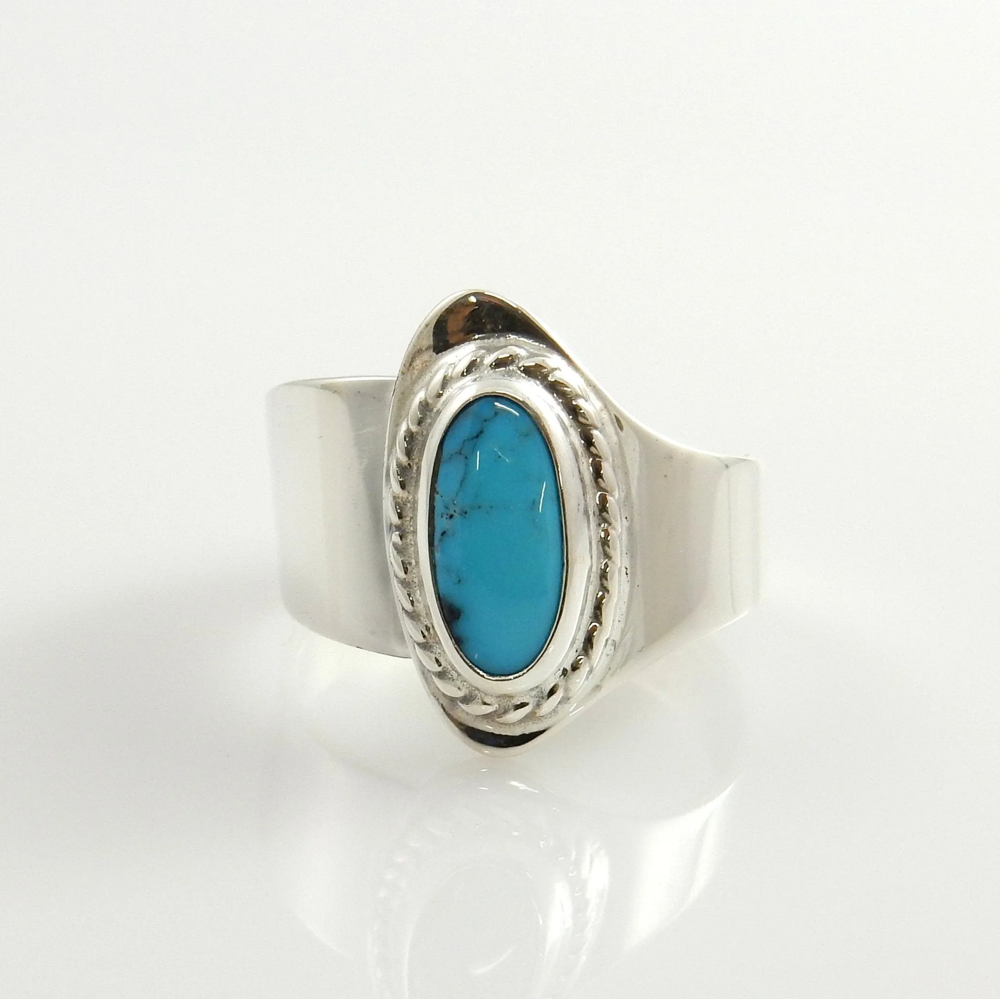Simple Blue Turquoise Adjustable Ring Size 7