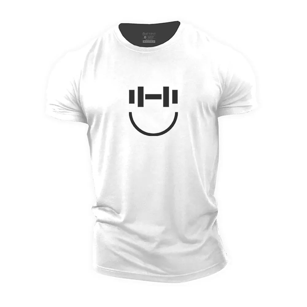Simple Dumbbell Smile Cotton T-Shirt