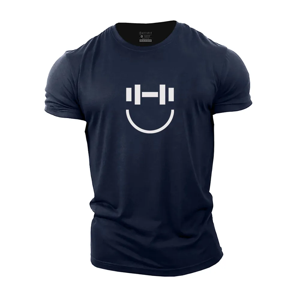 Simple Dumbbell Smile Cotton T-Shirt