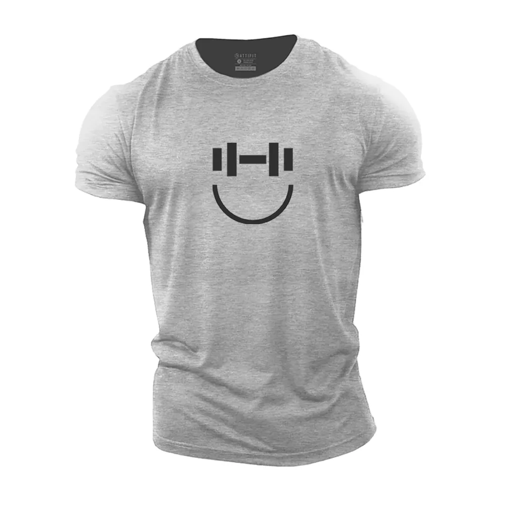 Simple Dumbbell Smile Cotton T-Shirt
