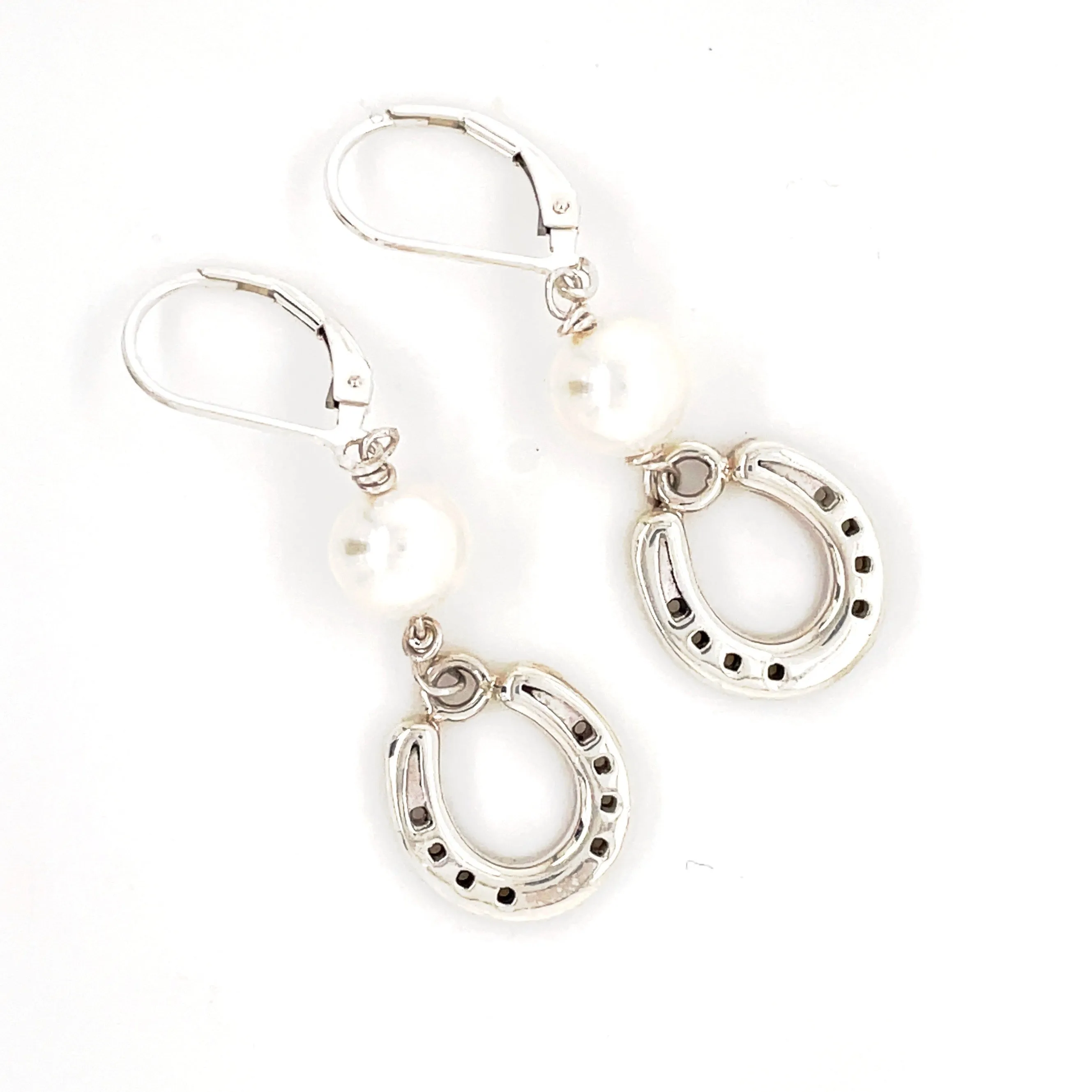 Simple Equine Pearl and Horseshoe Earrings