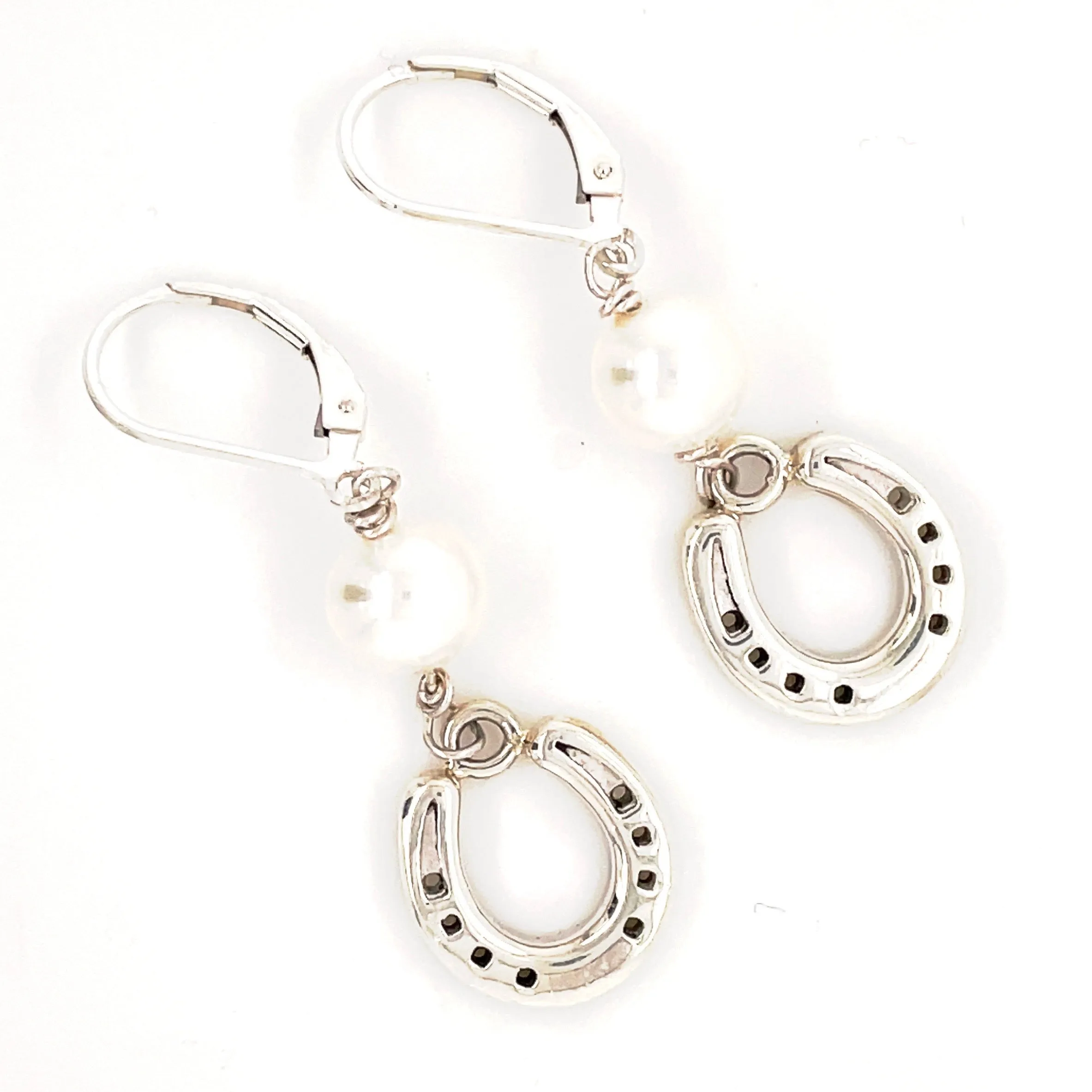 Simple Equine Pearl and Horseshoe Earrings
