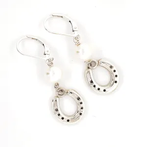 Simple Equine Pearl and Horseshoe Earrings