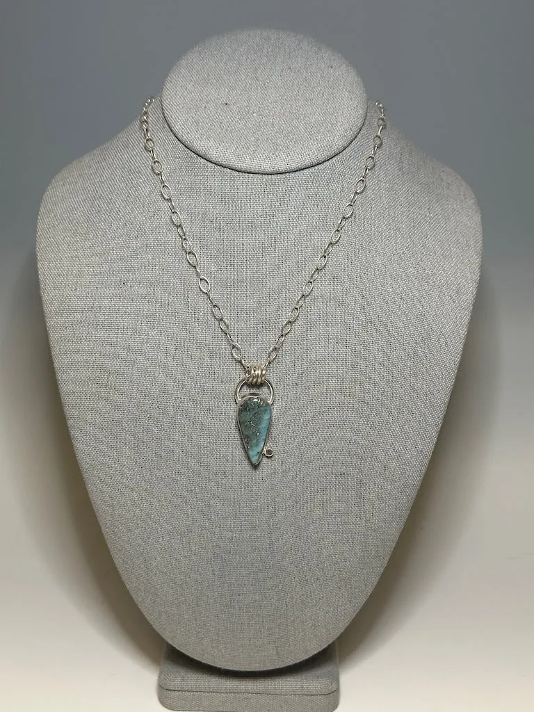 SIMPLE LARIMAR PENDANT WITH STERLING SILVER CHAIN WK58
