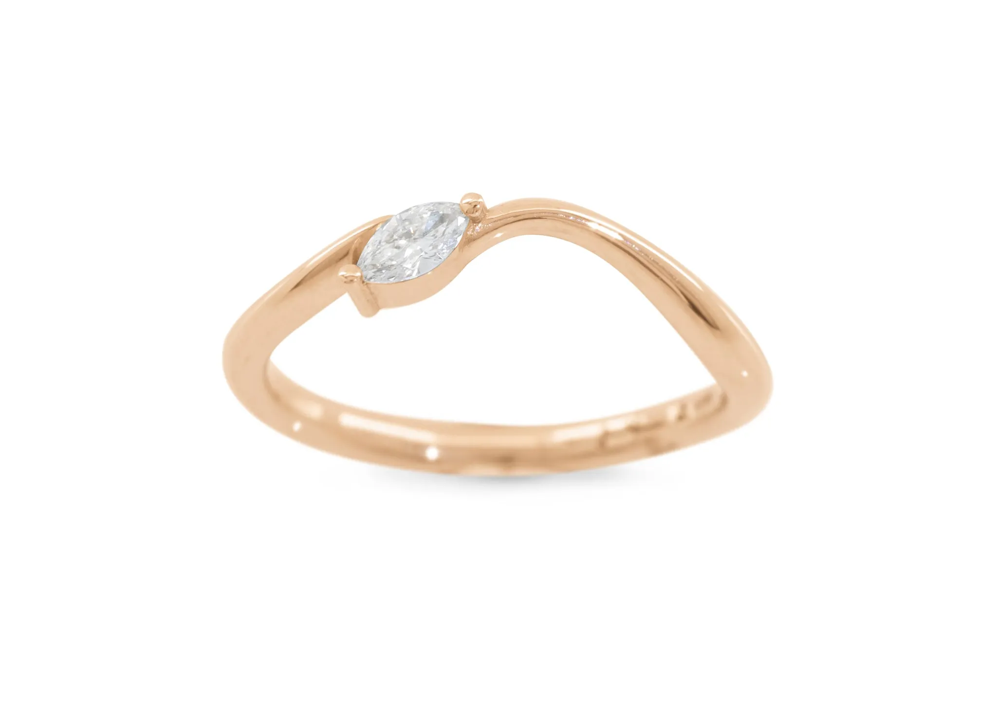 Simple Marquise Diamond Elvish Vine Wedding Band, Red Gold