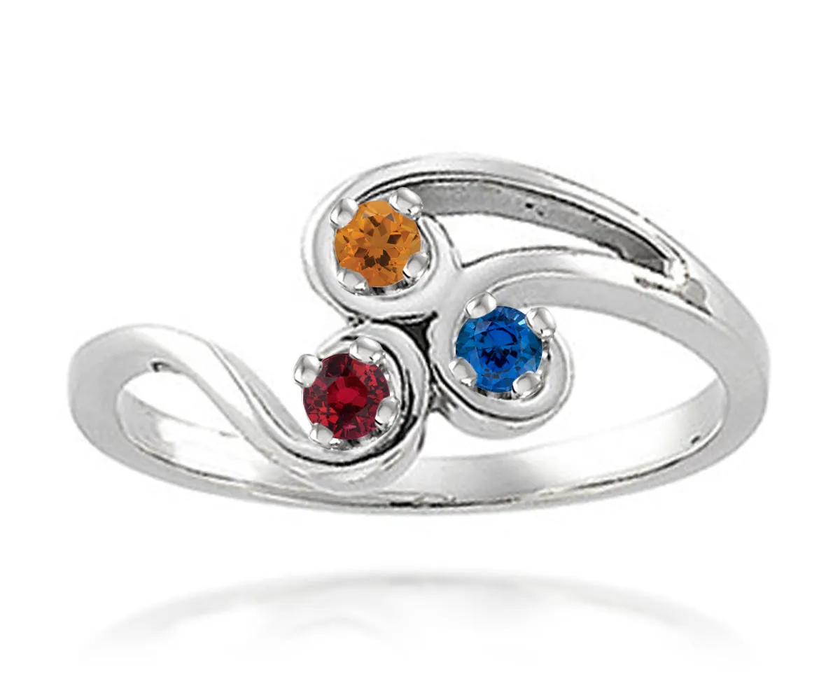 Simple Swirl Mothers Birthstone Family Silver Ring