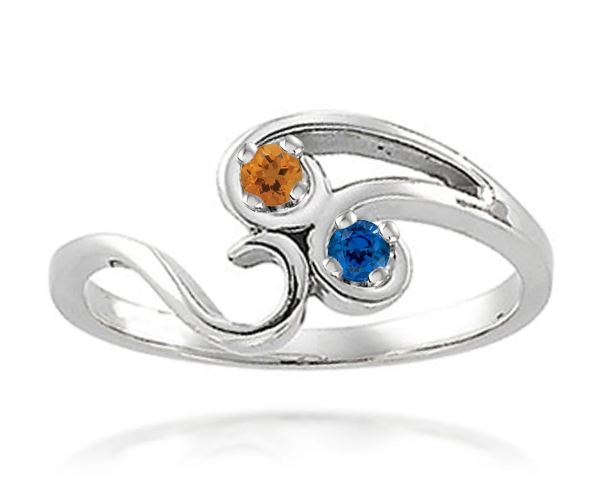 Simple Swirl Mothers Birthstone Family Silver Ring