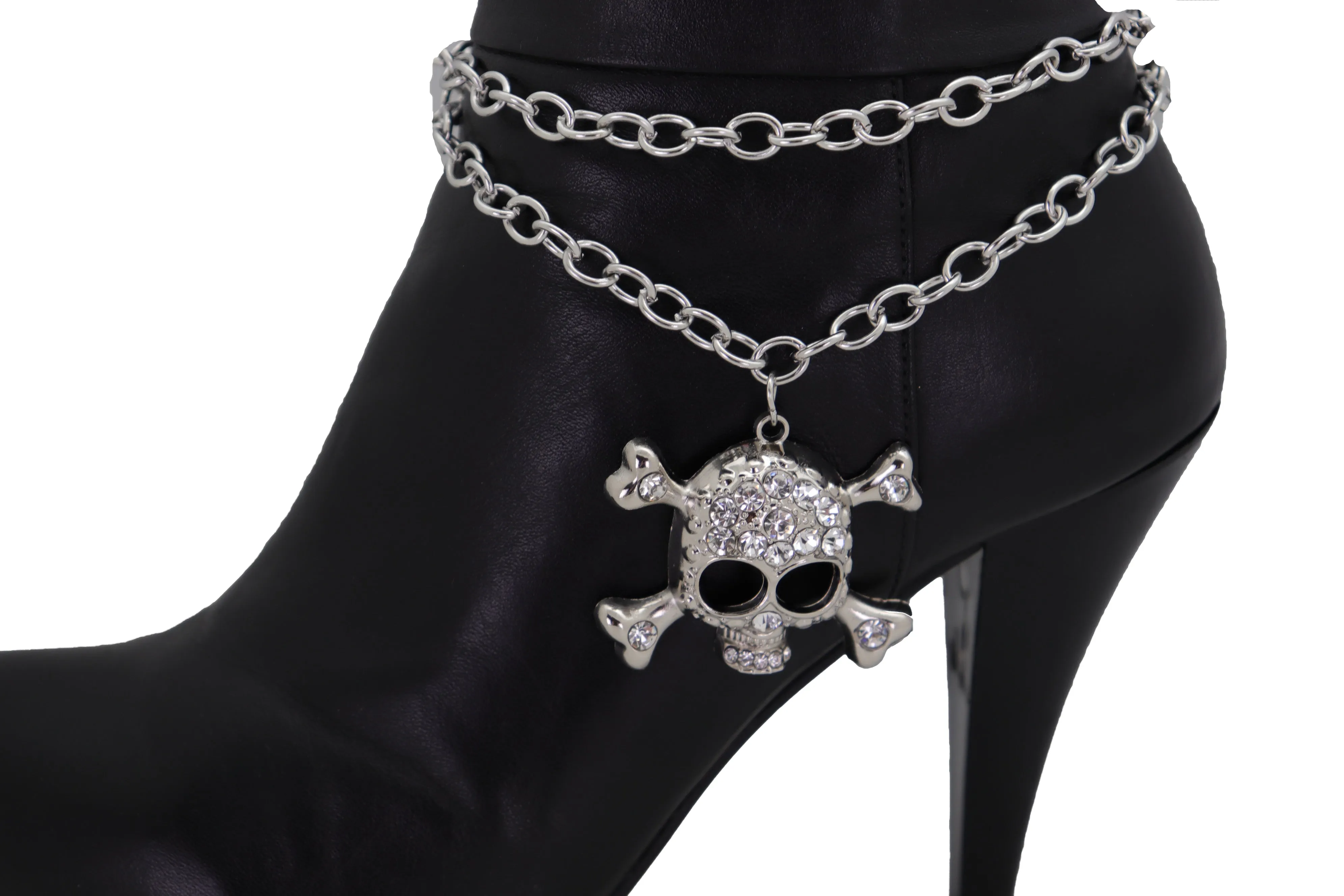 Skull & Cross Bones Skeleton Pendant Metal Boot Chain