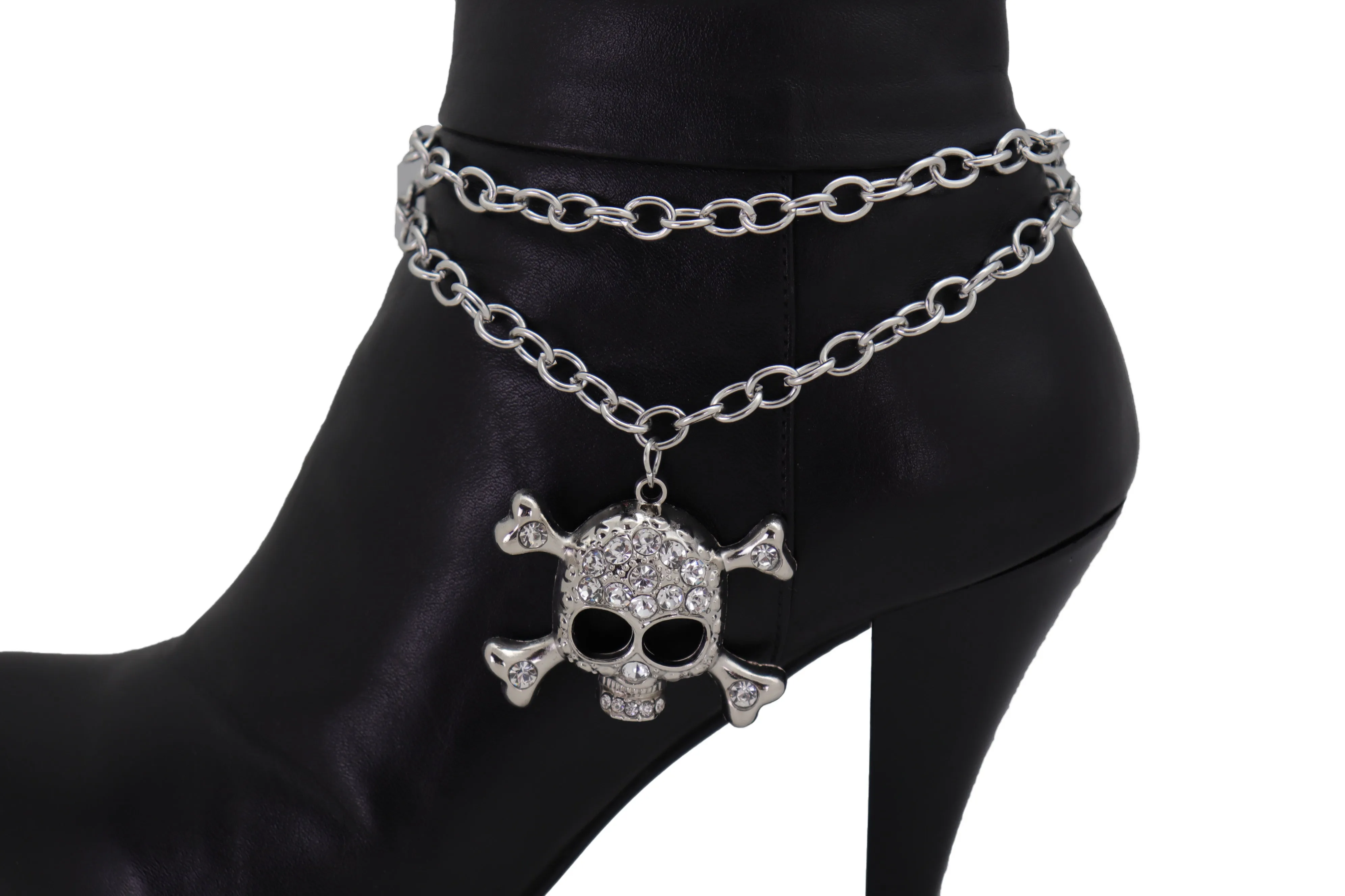 Skull & Cross Bones Skeleton Pendant Metal Boot Chain