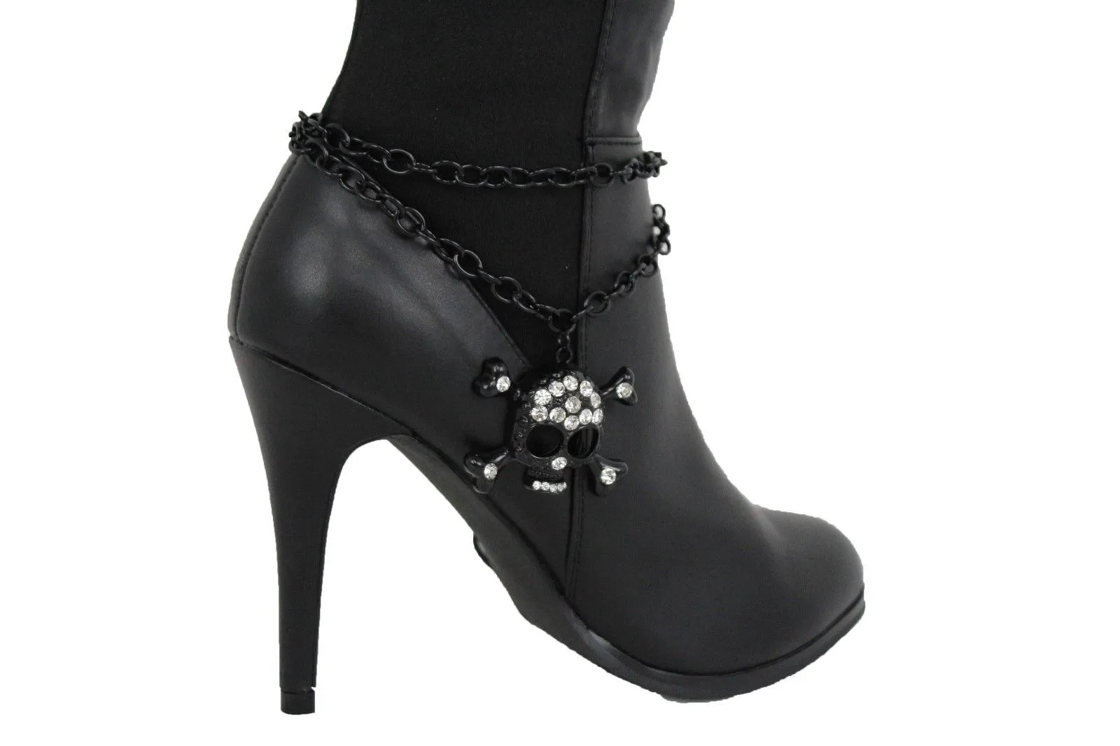 Skull & Cross Bones Skeleton Pendant Metal Boot Chain