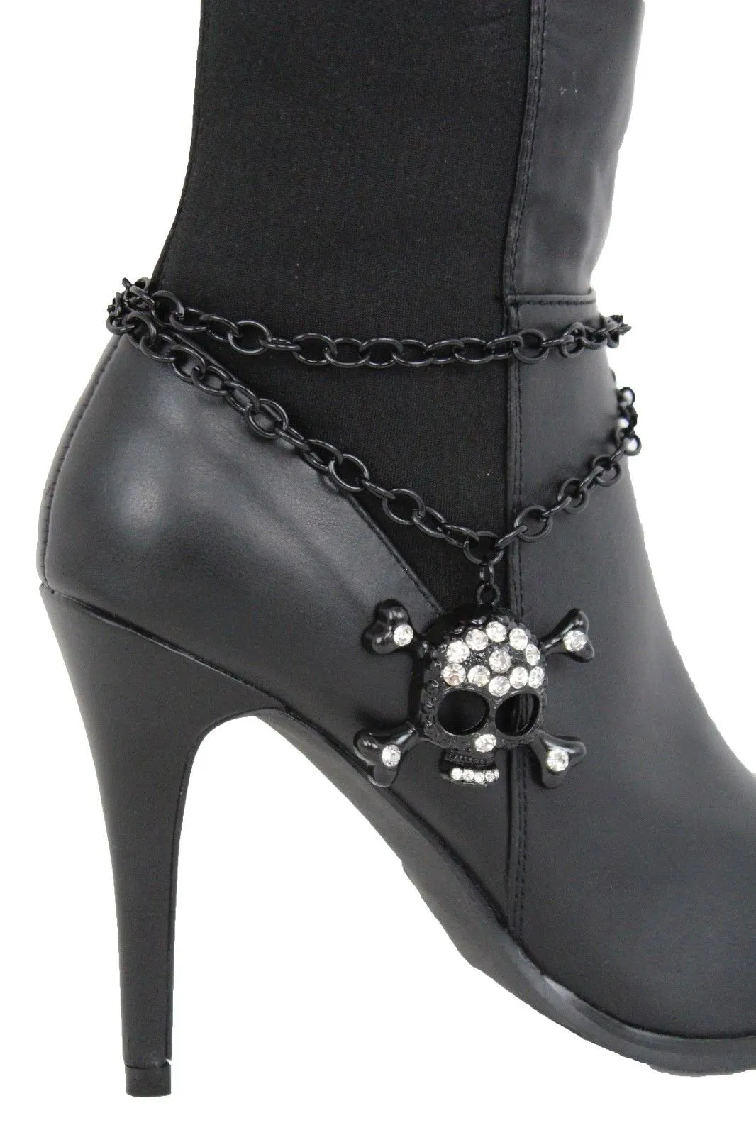 Skull & Cross Bones Skeleton Pendant Metal Boot Chain