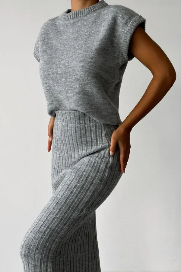 Sleeveless Vest   Knitted Skirt Two-piece Set
