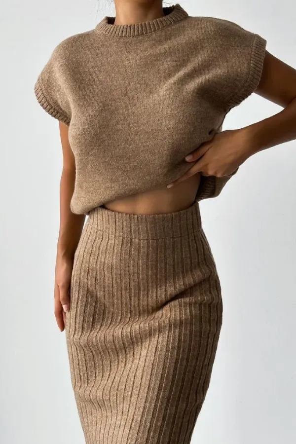 Sleeveless Vest   Knitted Skirt Two-piece Set