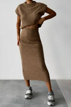 Sleeveless Vest   Knitted Skirt Two-piece Set