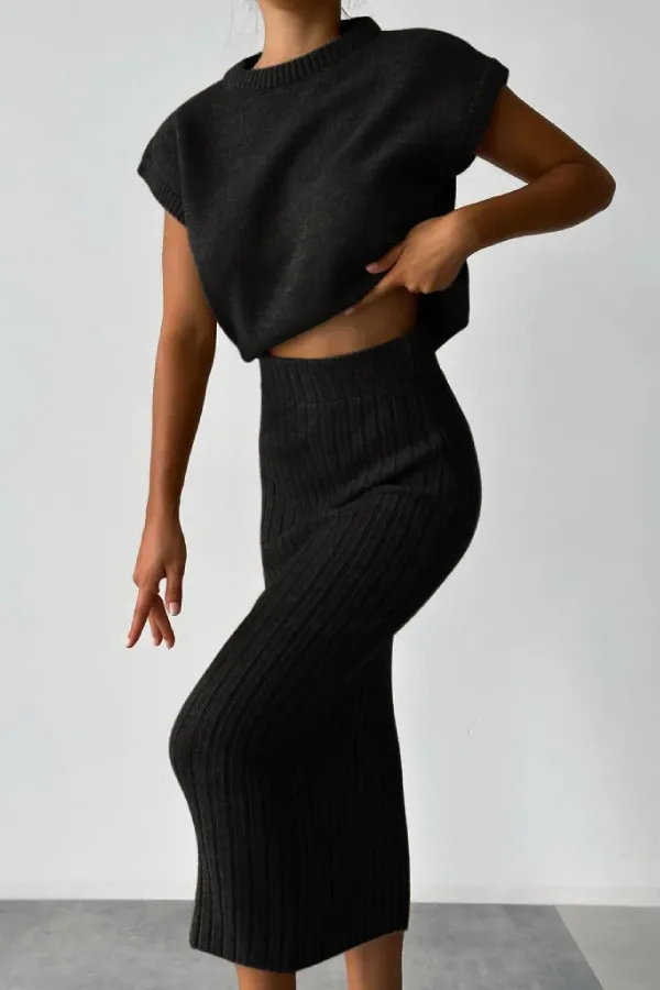 Sleeveless Vest   Knitted Skirt Two-piece Set