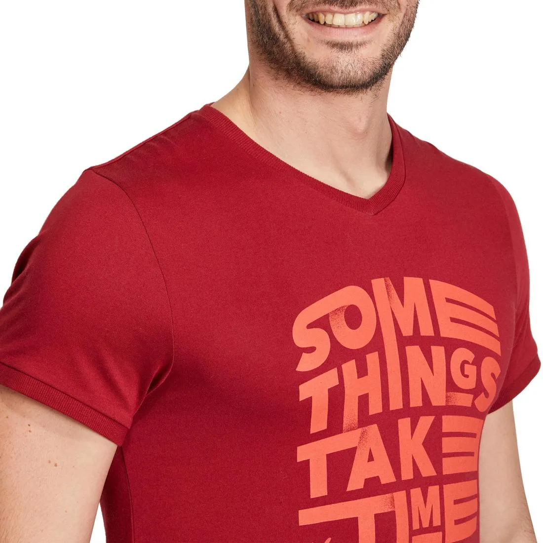 Slim-Fit Gym & Pilates T-Shirt - Burgundy Print