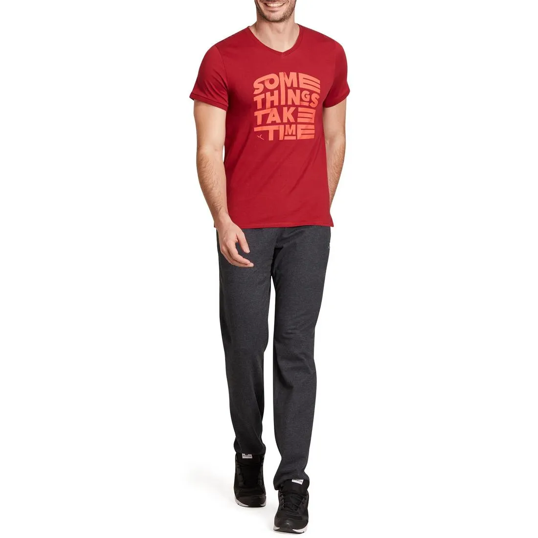 Slim-Fit Gym & Pilates T-Shirt - Burgundy Print