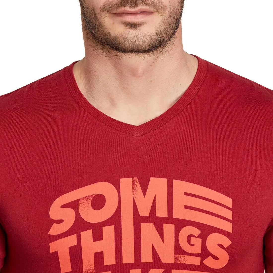 Slim-Fit Gym & Pilates T-Shirt - Burgundy Print