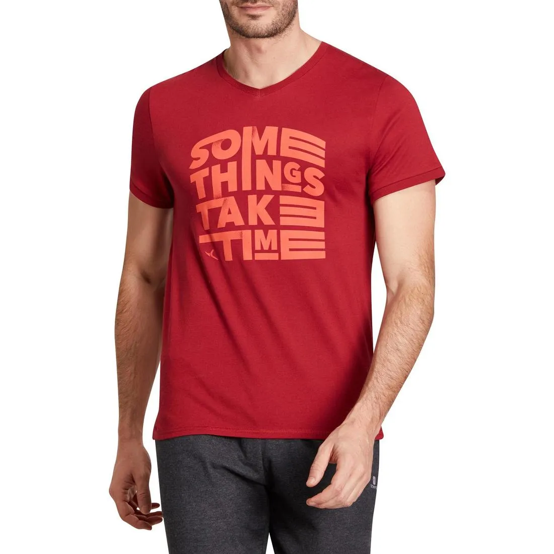 Slim-Fit Gym & Pilates T-Shirt - Burgundy Print