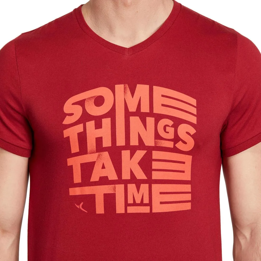 Slim-Fit Gym & Pilates T-Shirt - Burgundy Print