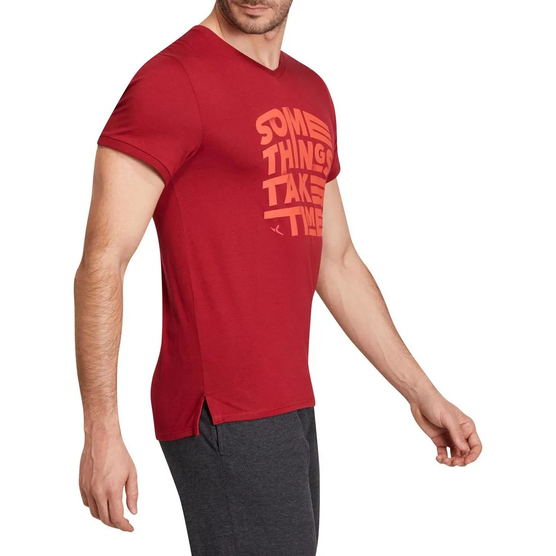 Slim-Fit Gym & Pilates T-Shirt - Burgundy Print