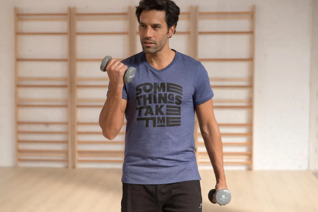 Slim-Fit Gym & Pilates T-Shirt - Burgundy Print