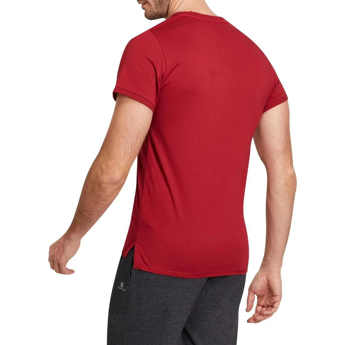 Slim-Fit Gym & Pilates T-Shirt - Burgundy Print